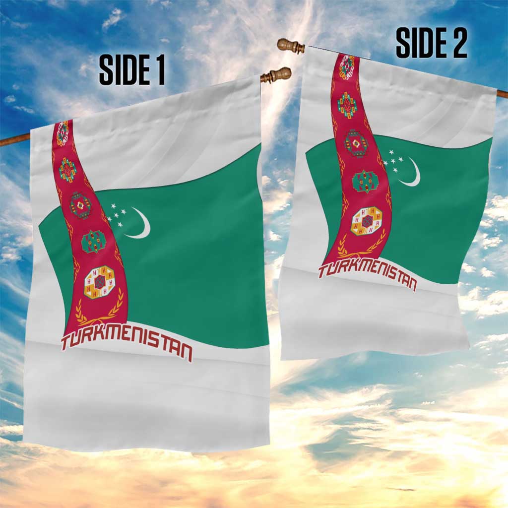 Turkmenistan Flag Garden Flag with National Emblem and Carpet Stripe Design