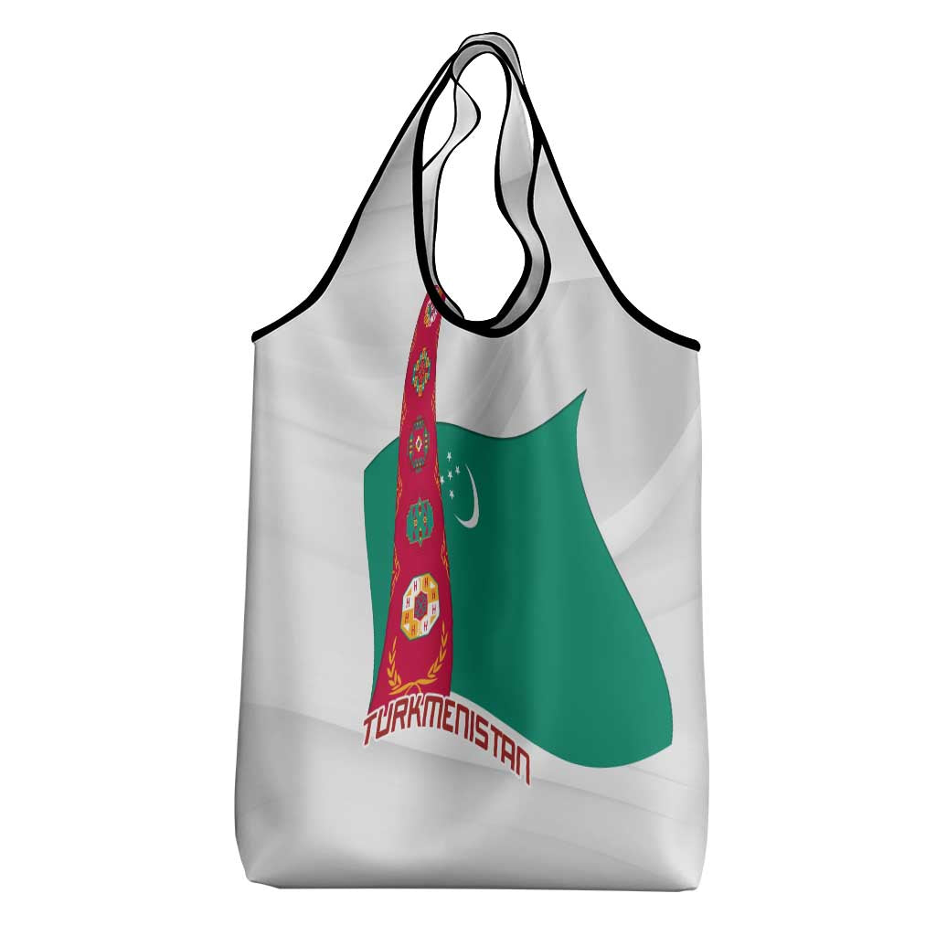 Turkmenistan Flag Grocery Bag with National Emblem and Carpet Stripe Design