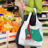 Turkmenistan Flag Grocery Bag with National Emblem and Carpet Stripe Design