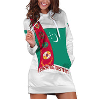 Turkmenistan Flag Hoodie Dress with National Emblem and Carpet Stripe Design