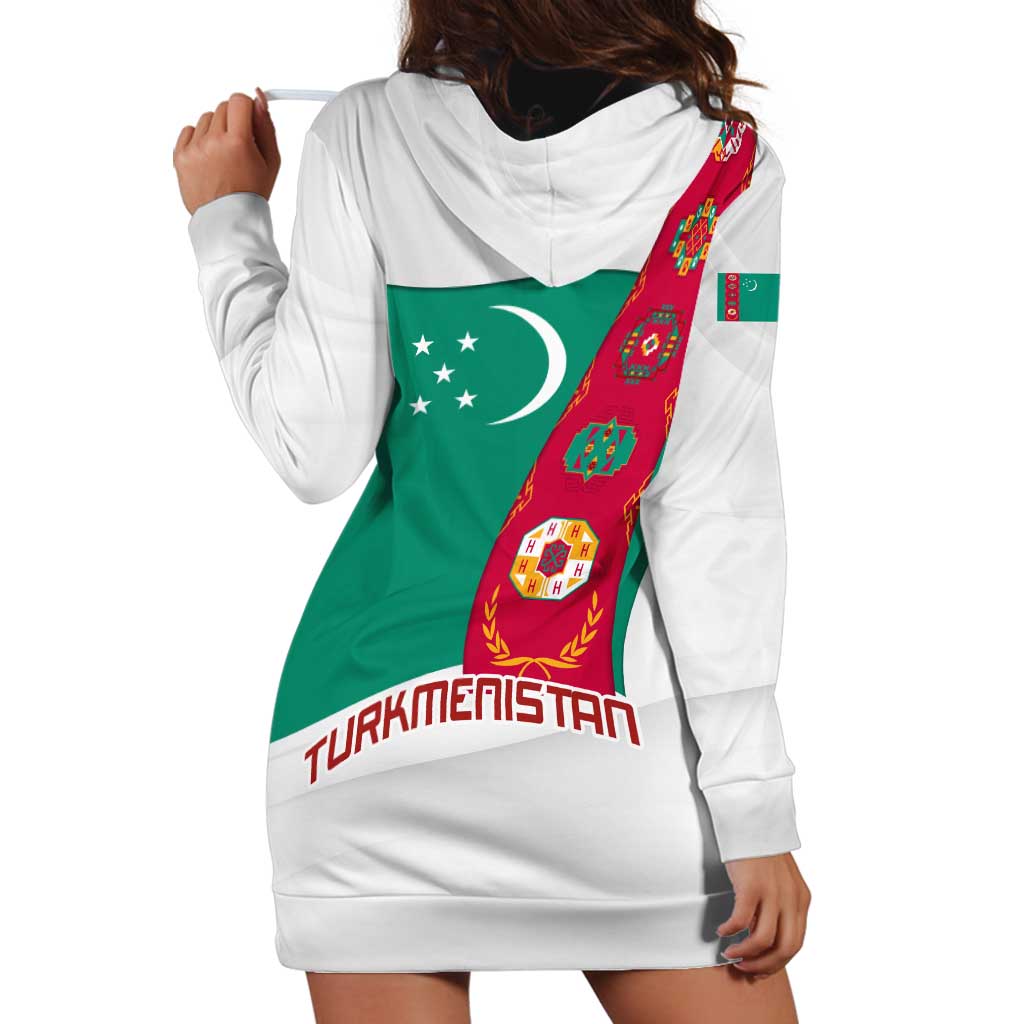 Turkmenistan Flag Hoodie Dress with National Emblem and Carpet Stripe Design