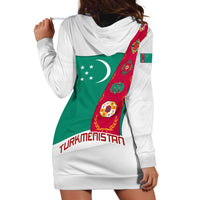 Turkmenistan Flag Hoodie Dress with National Emblem and Carpet Stripe Design
