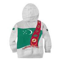 Turkmenistan Flag Kid Hoodie with National Emblem and Carpet Stripe Design