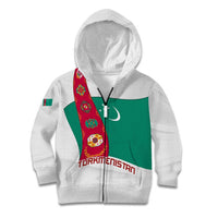 Turkmenistan Flag Kid Hoodie with National Emblem and Carpet Stripe Design