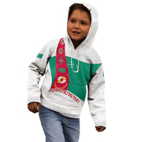 Turkmenistan Flag Kid Hoodie with National Emblem and Carpet Stripe Design