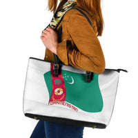 Turkmenistan Flag Leather Tote Bag with National Emblem and Carpet Stripe Design