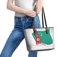 Turkmenistan Flag Leather Tote Bag with National Emblem and Carpet Stripe Design