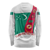 Turkmenistan Flag Long Sleeve Shirt with National Emblem and Carpet Stripe Design