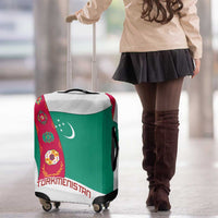 Turkmenistan Flag Luggage Cover with National Emblem and Carpet Stripe Design