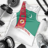 Turkmenistan Flag Men Tank Top with National Emblem and Carpet Stripe Design