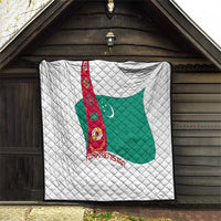 Turkmenistan Flag Quilt with National Emblem and Carpet Stripe Design