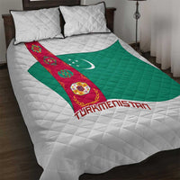 Turkmenistan Flag Quilt Bed Set with National Emblem and Carpet Stripe Design