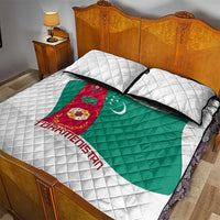 Turkmenistan Flag Quilt Bed Set with National Emblem and Carpet Stripe Design