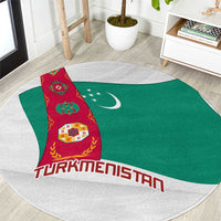 Turkmenistan Flag Round Carpet with National Emblem and Carpet Stripe Design