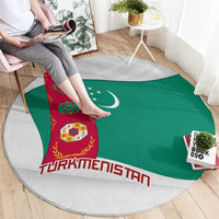 Turkmenistan Flag Round Carpet with National Emblem and Carpet Stripe Design