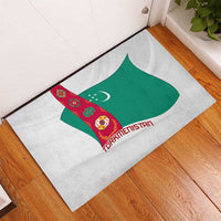 Turkmenistan Flag Rubber Doormat with National Emblem and Carpet Stripe Design