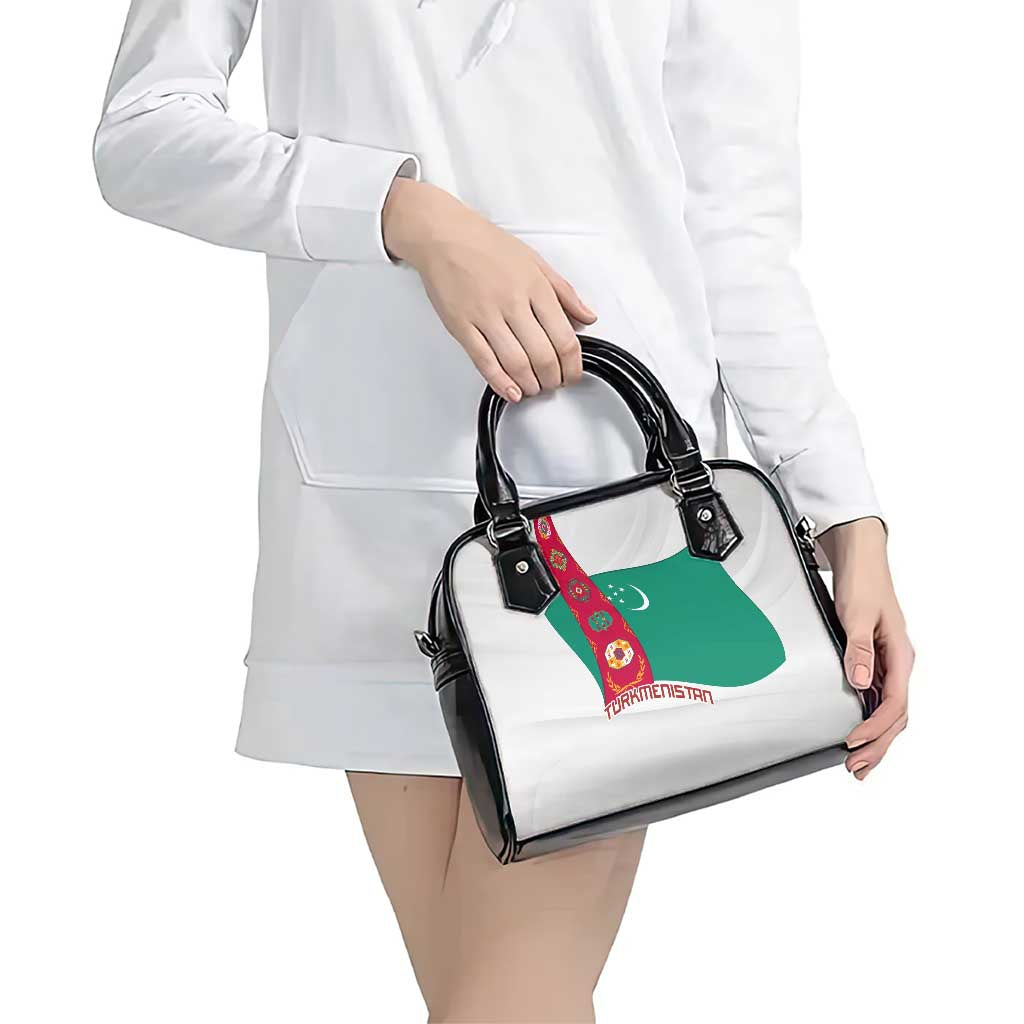 Turkmenistan Flag Shoulder Handbag with National Emblem and Carpet Stripe Design