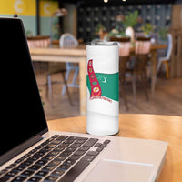 Turkmenistan Flag Skinny Tumbler with National Emblem and Carpet Stripe Design