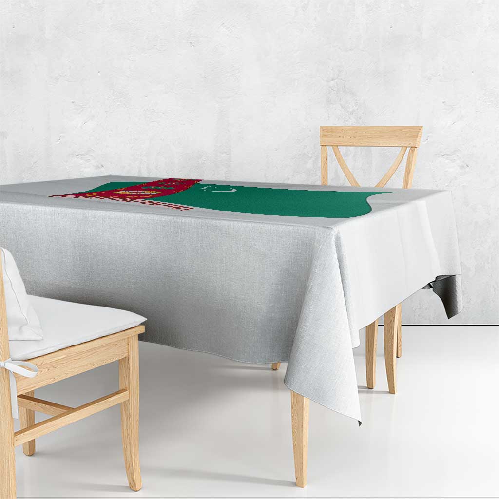 Turkmenistan Flag Tablecloth with National Emblem and Carpet Stripe Design