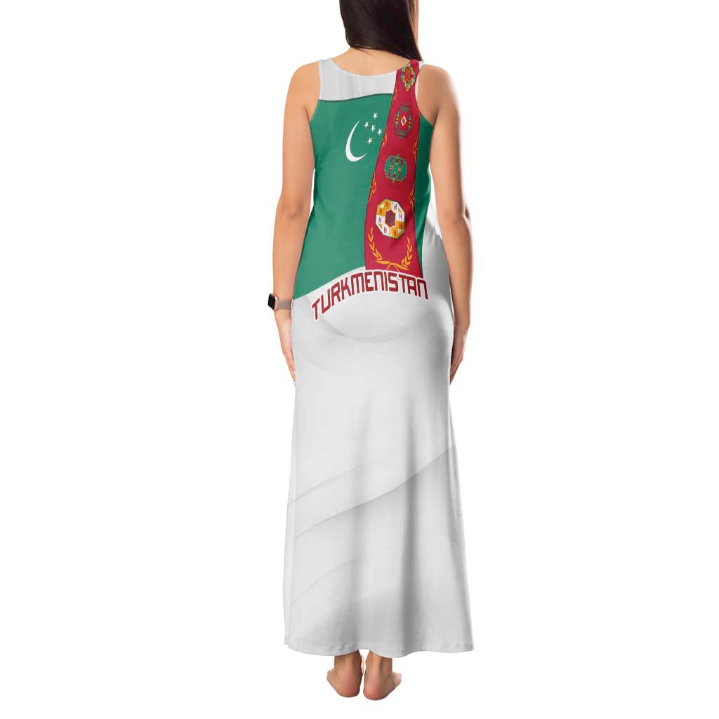 Turkmenistan Flag Tank Maxi Dress with National Emblem and Carpet Stripe Design