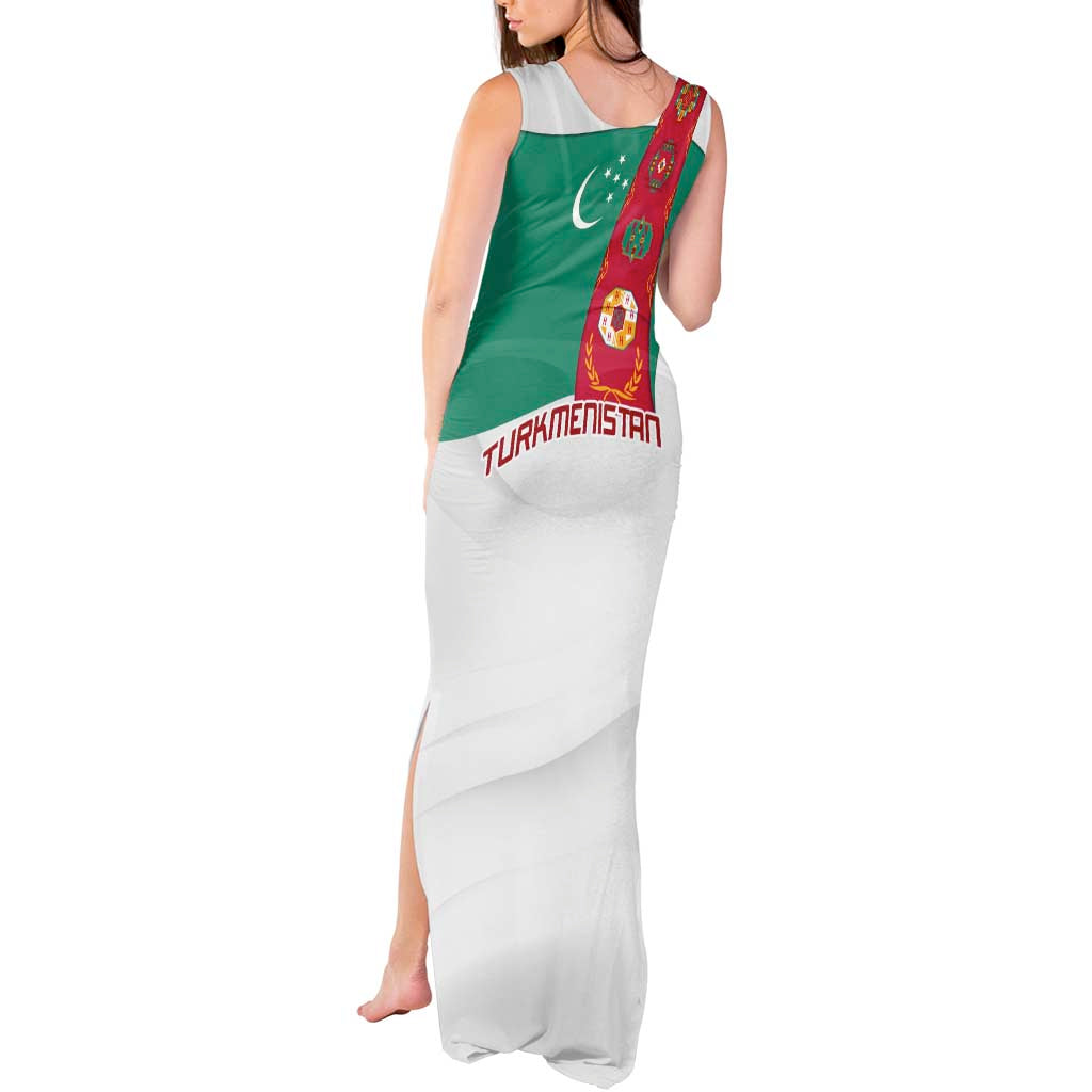 Turkmenistan Flag Tank Maxi Dress with National Emblem and Carpet Stripe Design
