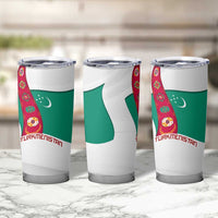 Turkmenistan Flag Tumbler Cup with National Emblem and Carpet Stripe Design