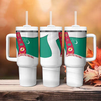 Turkmenistan Flag Tumbler With Handle with National Emblem and Carpet Stripe Design