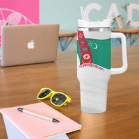 Turkmenistan Flag Tumbler With Handle with National Emblem and Carpet Stripe Design