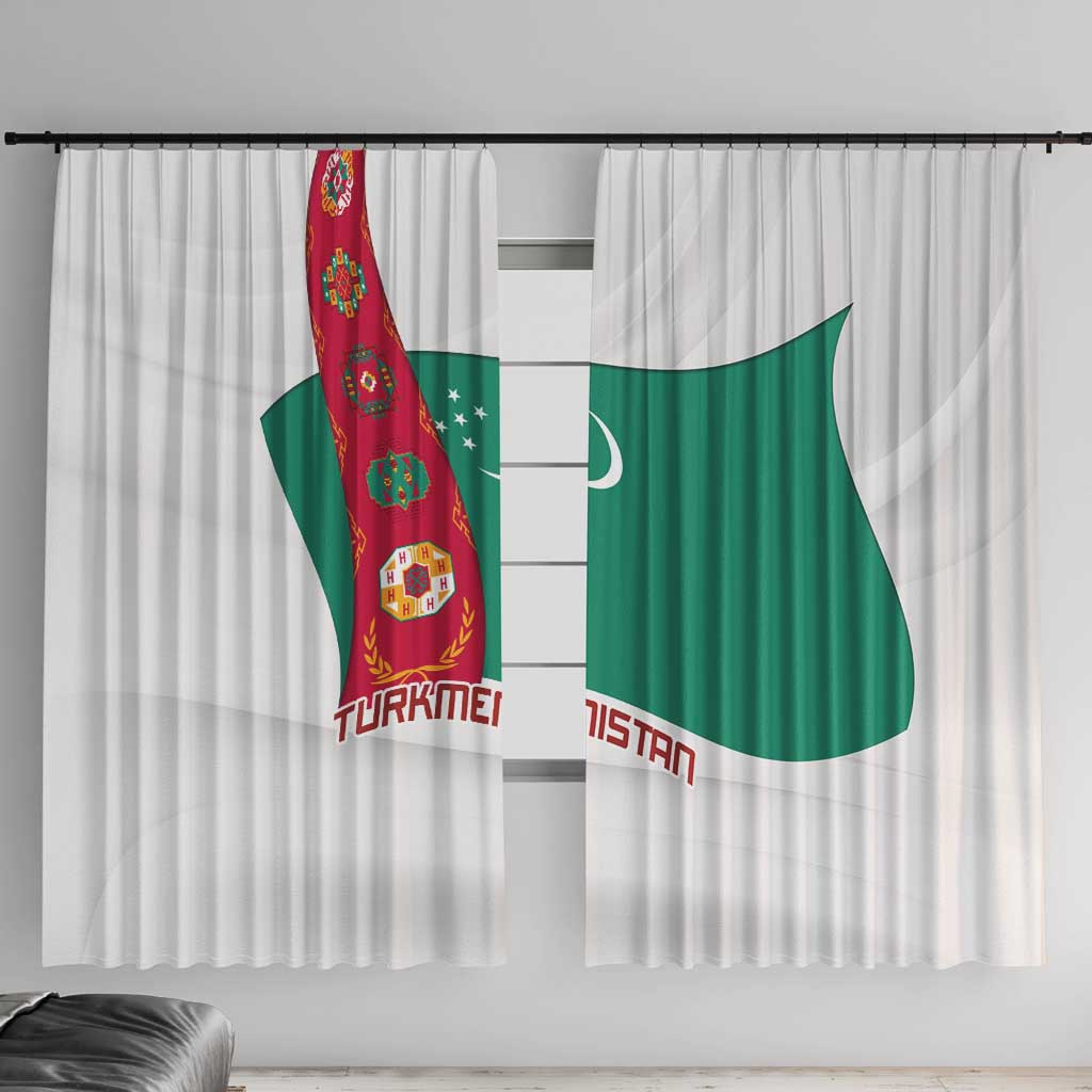Turkmenistan Flag Window Curtain with National Emblem and Carpet Stripe Design