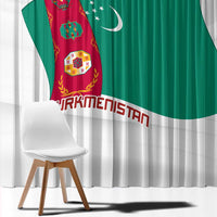 Turkmenistan Flag Window Curtain with National Emblem and Carpet Stripe Design