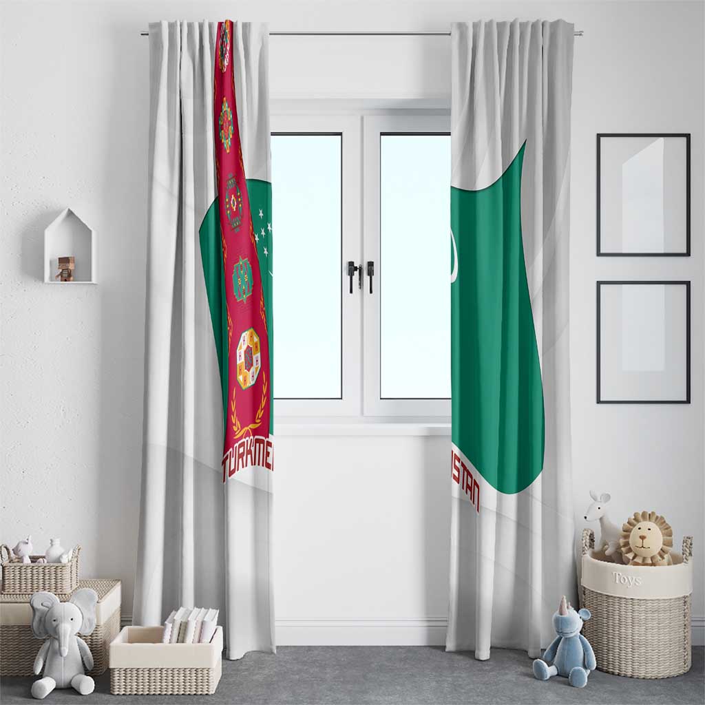 Turkmenistan Flag Window Curtain with National Emblem and Carpet Stripe Design
