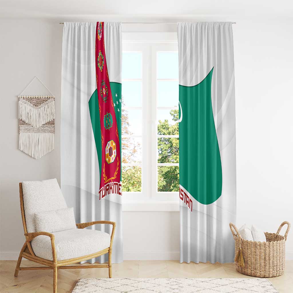 Turkmenistan Flag Window Curtain with National Emblem and Carpet Stripe Design
