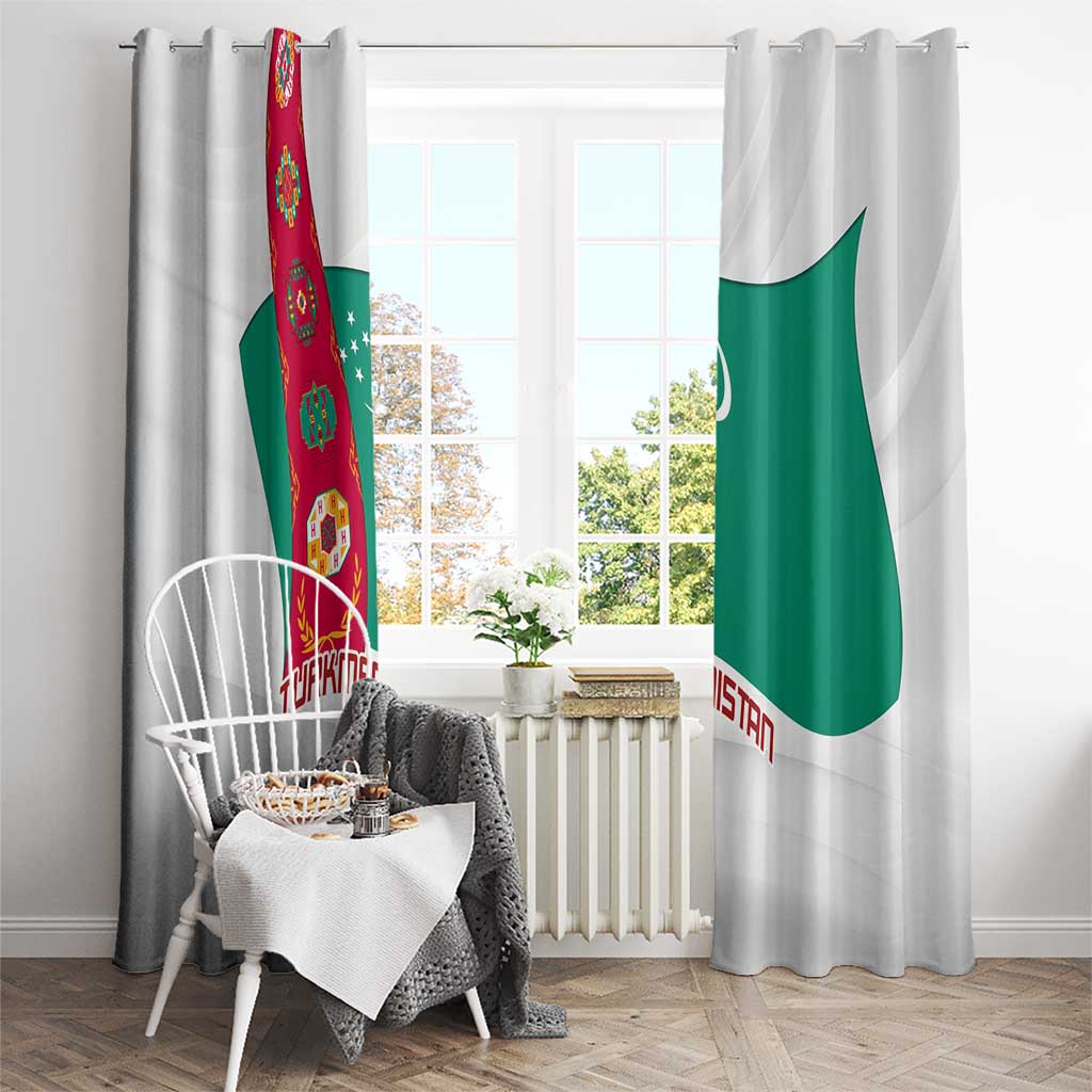 Turkmenistan Flag Window Curtain with National Emblem and Carpet Stripe Design