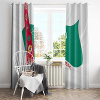 Turkmenistan Flag Window Curtain with National Emblem and Carpet Stripe Design