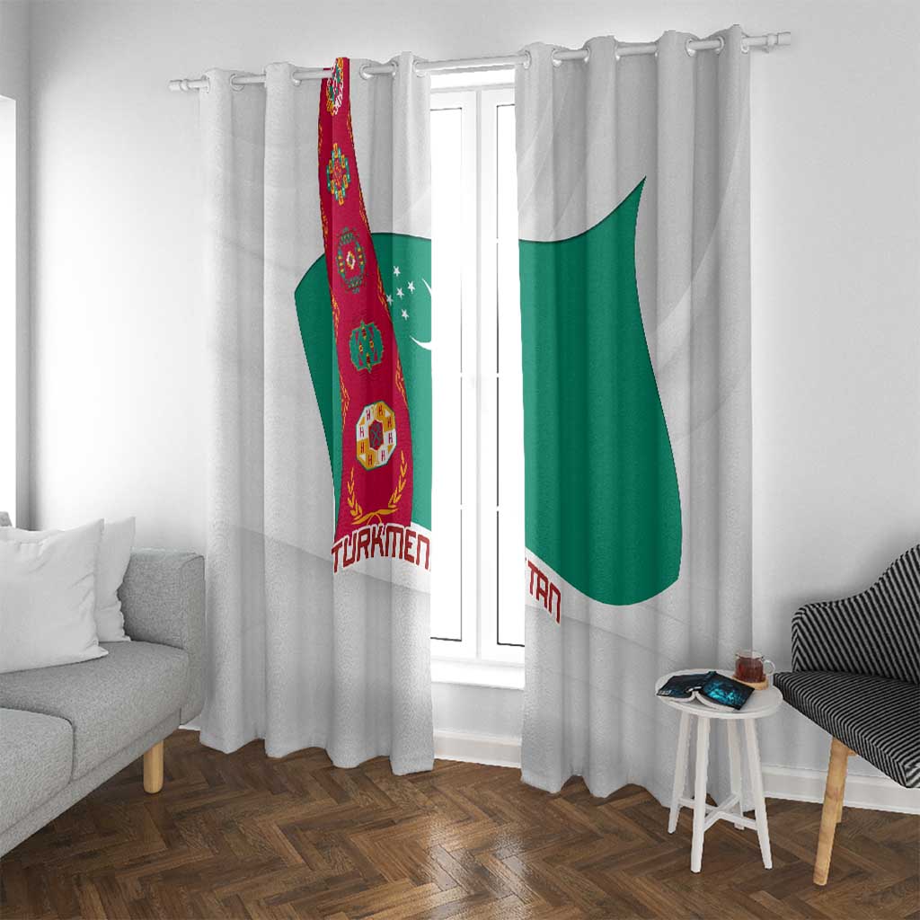Turkmenistan Flag Window Curtain with National Emblem and Carpet Stripe Design
