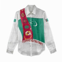 Turkmenistan Flag Women Casual Shirt with National Emblem and Carpet Stripe Design