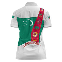 Turkmenistan Flag Women Polo Shirt with National Emblem and Carpet Stripe Design