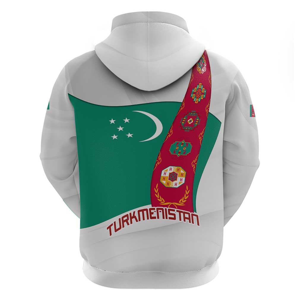 Turkmenistan Flag Zip Hoodie with National Emblem and Carpet Stripe Design