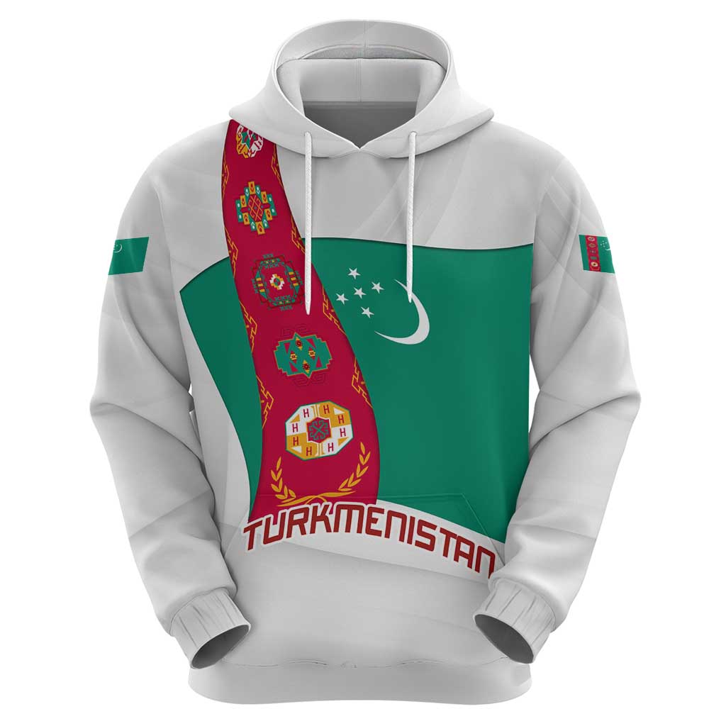 Turkmenistan Flag Zip Hoodie with National Emblem and Carpet Stripe Design