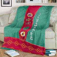 Turkmenistan National Symbols Blanket with Crescent Moon, Stars, and Traditional Carpet Pattern Design