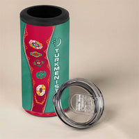 Turkmenistan National Symbols 4 in 1 Can Cooler Tumbler with Crescent Moon, Stars, and Traditional Carpet Pattern Design