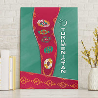 Turkmenistan National Symbols Canvas Wall Art with Crescent Moon, Stars, and Traditional Carpet Pattern Design