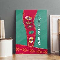 Turkmenistan National Symbols Canvas Wall Art with Crescent Moon, Stars, and Traditional Carpet Pattern Design