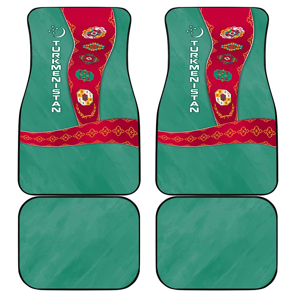 Turkmenistan National Symbols Car Mats with Crescent Moon, Stars, and Traditional Carpet Pattern Design
