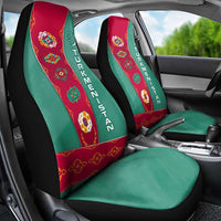 Turkmenistan National Symbols Car Seat Cover with Crescent Moon, Stars, and Traditional Carpet Pattern Design