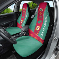 Turkmenistan National Symbols Car Seat Cover with Crescent Moon, Stars, and Traditional Carpet Pattern Design
