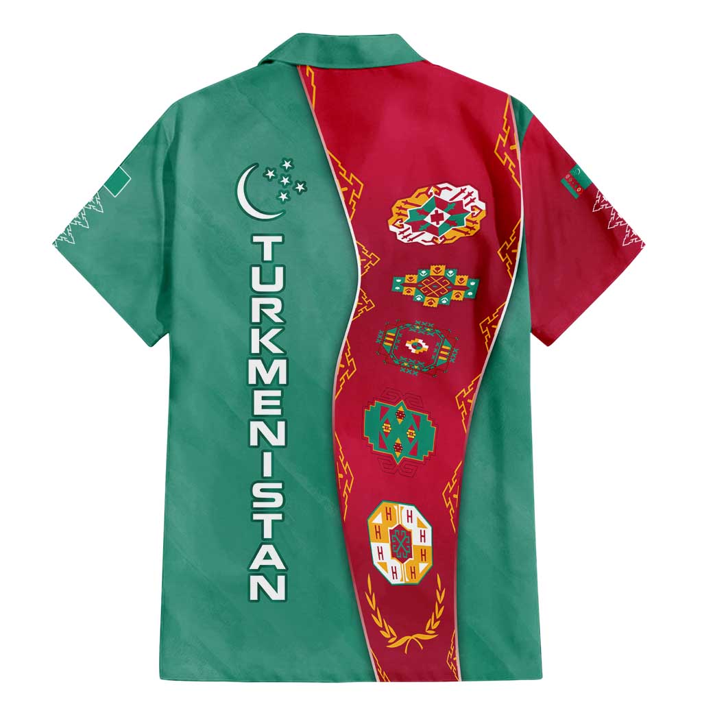 Turkmenistan National Symbols Family Matching Mermaid Dress and Hawaiian Shirt with Crescent Moon, Stars, and Traditional Carpet Pattern Design