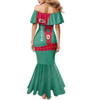 Turkmenistan National Symbols Family Matching Mermaid Dress and Hawaiian Shirt with Crescent Moon, Stars, and Traditional Carpet Pattern Design