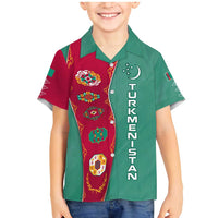Turkmenistan National Symbols Family Matching Mermaid Dress and Hawaiian Shirt with Crescent Moon, Stars, and Traditional Carpet Pattern Design