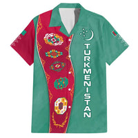 Turkmenistan National Symbols Family Matching Summer Maxi Dress and Hawaiian Shirt with Crescent Moon, Stars, and Traditional Carpet Pattern Design